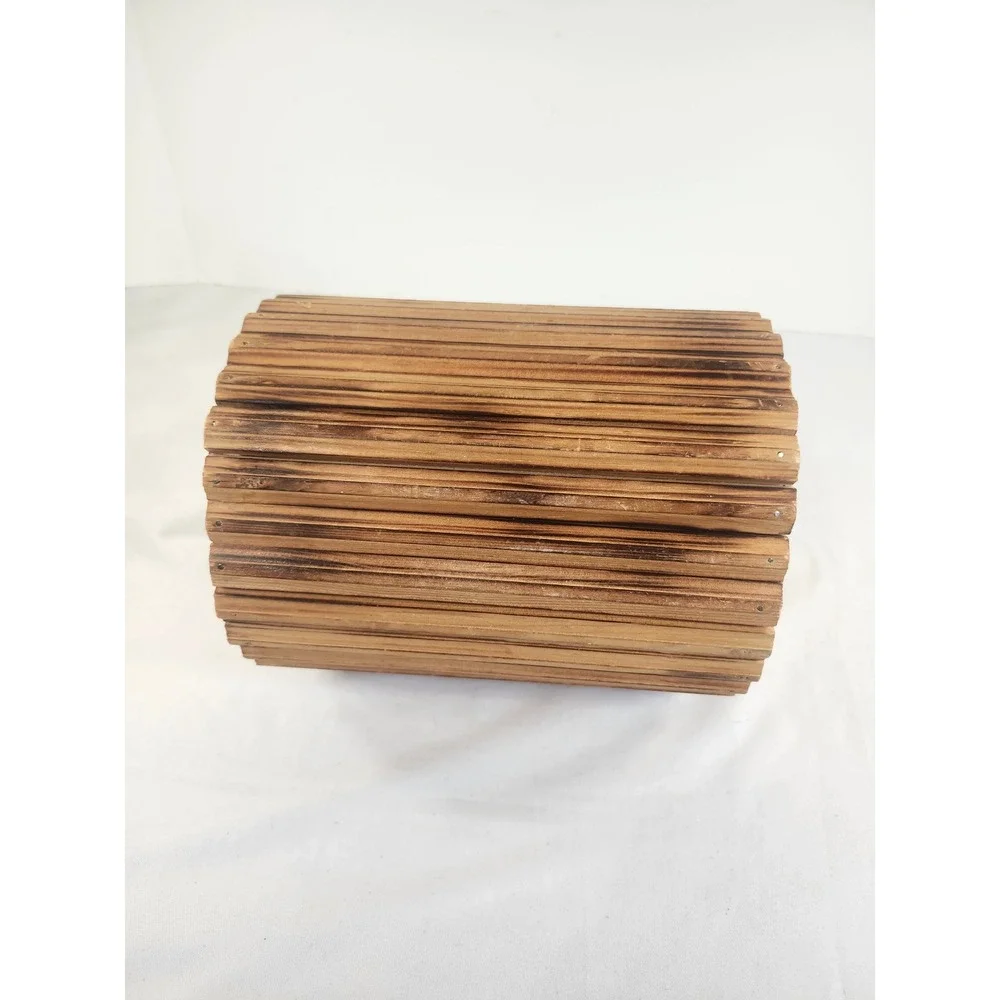 Vintage Wooden Folk Art Cat Basket Rope Handle Rustic Handcrafted Decor 8.5in